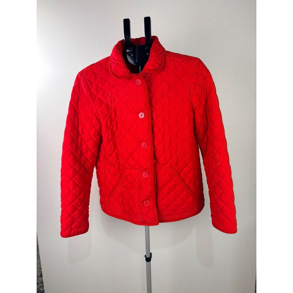 Chaps Mens Red Diamond Quilted Button Front Jacket Corduroy Trim Collar Large‎